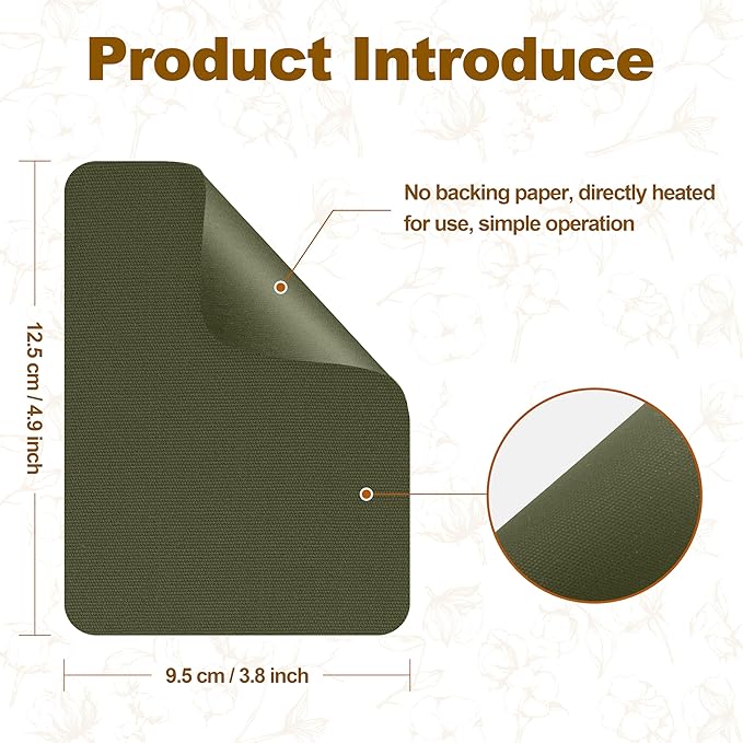 Iron on Patches, 8 Pieces Iron on Canvas Patches, Fabric Patches for Couch, Tent, Clothing, Seat, Canvas Repair Decorating Kit 3.7" by 4.9" (9.5 cm x 12.5 cm, Grass Green)