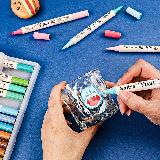 Grabie 72 Colors Acrylic Paint Markers, Soft Brush Tip Acrylic Markers Set, Paint Pens for Wood, Fabric, Canvas, Glass, Stone, Canvas, Rock Painting and DIY Crafts Art Supplies, Set of 36