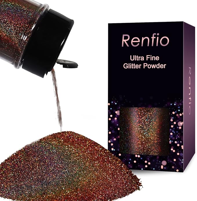 Renfio Holographic Ultra Fine Glitter Powder Metallic Resin Glitter 2.11 Oz (60g) PET Flakes Crafts Sequins 1/128" 0.008" 0.2mm Epoxy Chips Flakes for Tumblers Slime - Laser Coffee