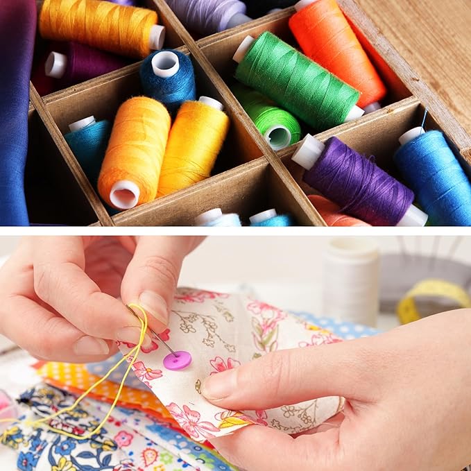 10 Colors Serger Sewing Thread - 10 Cones Threads of 500 Yards Each Spool | Sewing Clips Quilting Materials Sewing Machines for Beginners and Heavy-Duty Sewing Machine Threads | Lace Yarn, Ribbon Yarn