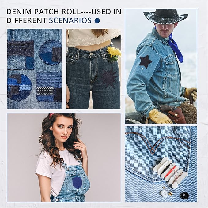 HTVRONT Iron on Patches for Clothes, 3"x60" Iron on Patches for Jeans, Jean Patches,Black Denim Patches for Inside Jeans & Clothing Repair