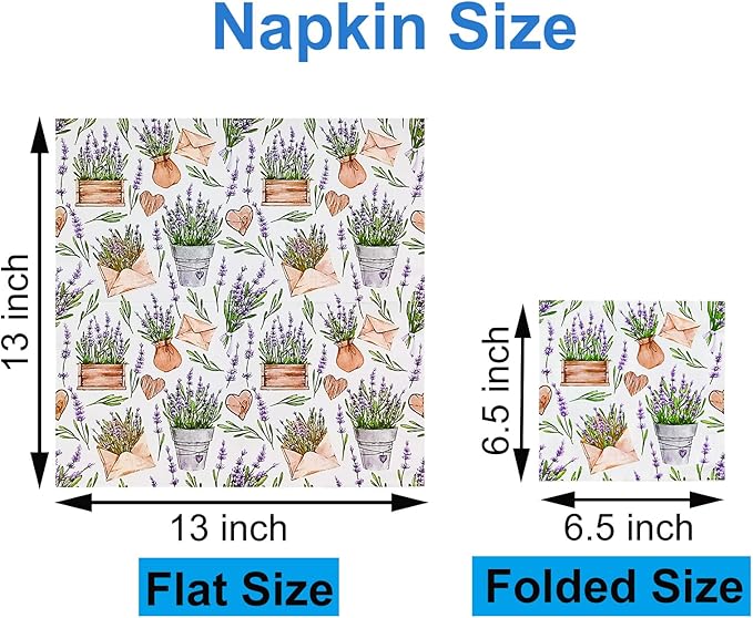 Paper Napkins 80 Pack 2 Ply Floral Beverage Luncheon Dinner Paper Napkins Lavender Print Disposable Napkins for Wedding Anniversary Celebrations, 6.5X6.5 Inches Folded