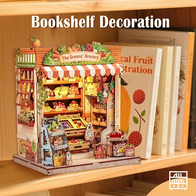 CUTEBEE Book Nook Kit - DIY Miniature House Dollhouse Kit for Adults, Booknook Tiny House Bookshelf Decor 3D Wooden Puzzle Model Building Set, Gifts for Family and Friends (The Greens’ Grocery)