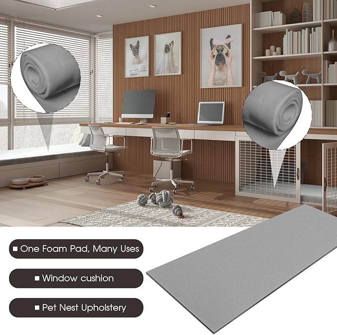 Amylove Polyurethane Foam 24" x 72" High Density Cushion Upholstery Foam Sheet for Seat Replacement DIY Projects Chairs Headboards Sofas Home (1/2" X 24" X 72",Gray)