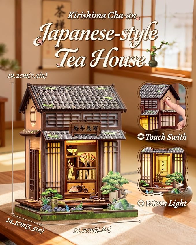 CUTEBEE Book Nook Kit - DIY Miniature House Japanese Tea House, Dollhouse Kit for Adults and Teens, Tiny House Bookshelf Decor 3D Wooden Puzzle, Gifts for Family, Friends（Kirishima Cha-an）