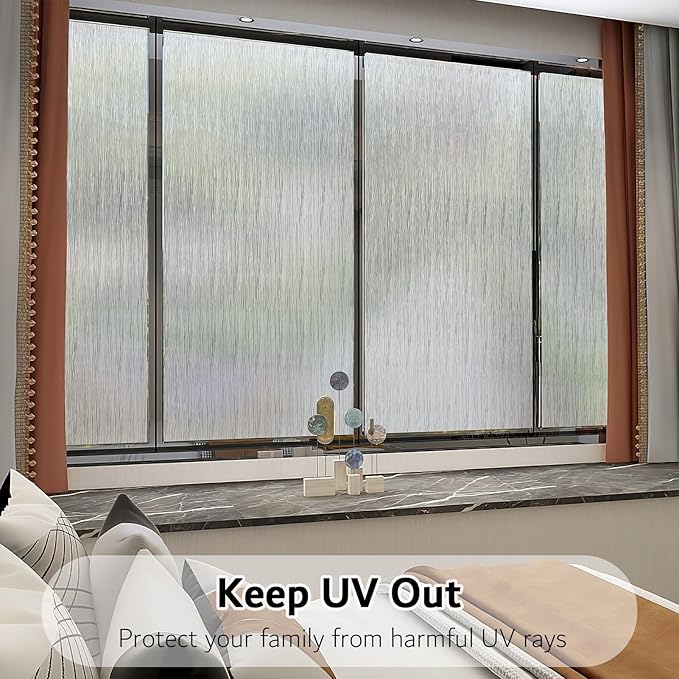 VELIMAX Frosted Window Privacy Film Non Adhesive Window Cling Removable Glass Covering Clear Water Opaque Window Film for Home Anti UV 35.4x118 inches