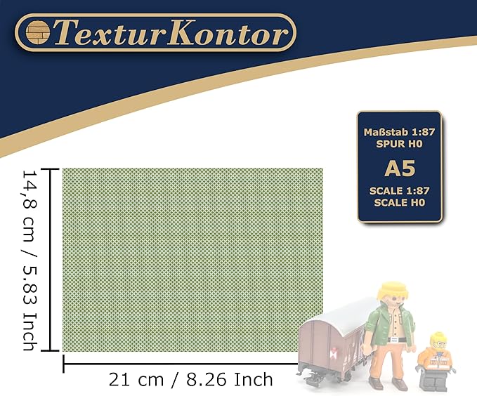 3 Sheets Self-Adhesive Decorative Film Paving Stones and Surfaces for Model Making in Scale 1:87 Scale H0 (UK: 3.5 mm Scale) (Lawn Paving Stones)