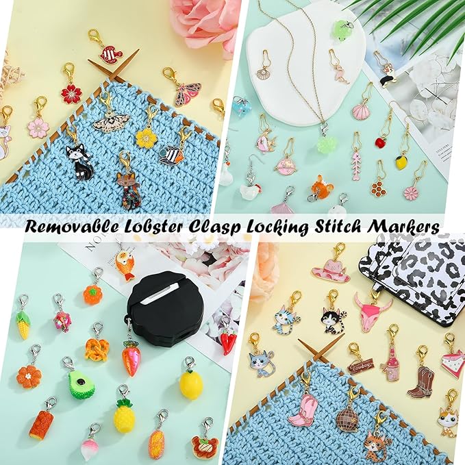 BEEFLYING 16Pcs Flower Stitch Marker Charms for Crocheting and Knitting, Alloy Enemal Crochet Knit Stitch Marker Pendant with Lobster Clasp for Sewing Quilting Handmade Jewelry