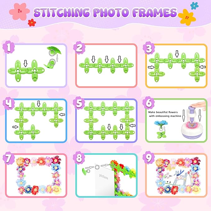 GirlsHome 300+PCS Fabric Flower Bouquets Toys, DIY Flower Crafts Kits for Kids, Arts and Crafts for Kids Ages 6-8 Girls, Build Flower Bouquet, STEM Educational Toy Preschool Gifts (White Purple)