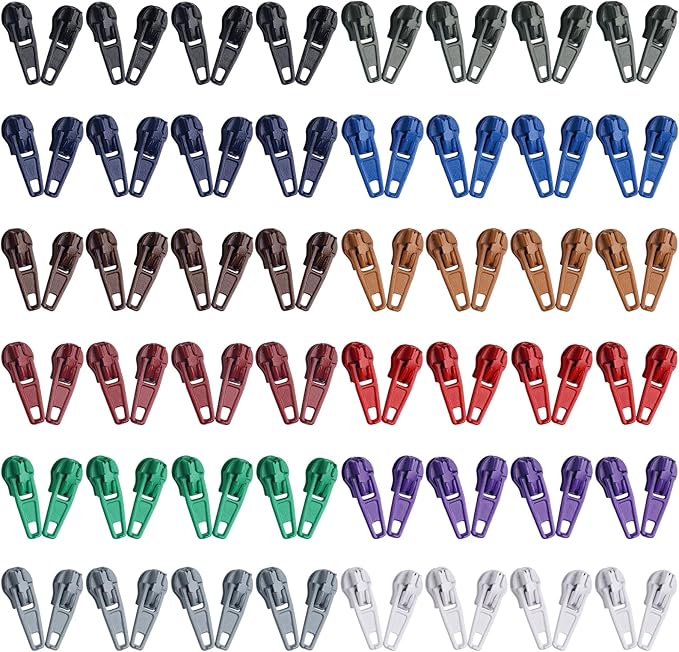 DOITEM 96Pcs Zipper Repair Kit Zipper Replacement 3# Zipper Pull Rescue Kit for Clothing Jackets Purses Luggage (12 Colors)