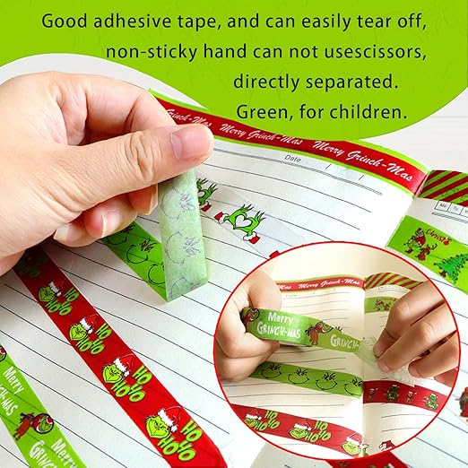 12 Rolls Christmas Washi Tape - Festive Cartoon Characters, Green & Red Xmas Decorative Masking Tape for Scrapbooking, Journals, Calendars, DIY Crafts & Gift Wrapping (16.4ft x 0.6")"