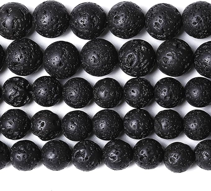 6MM 120pcs Natural Stone Beads Black Volcanic Lava Gemstone Round Loose Beads for Jewelry Making Bracelet 2 Strands 32"