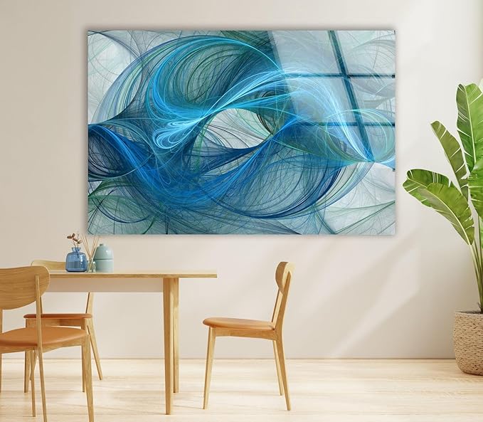 My Photostation.com 30Wx24H'' Blue Energy Abstract Wall Art – Fluid Motion Glass PrintTempered Glass Printing Wall Decor Large Wall Art Wall Hangings