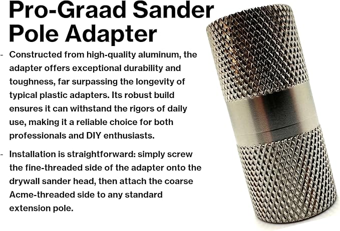 Sanding Pole Adapter, Connect Wood Handles, Telescopic, Multi Purpose Paint Extension to Drywall Standard Sander Head