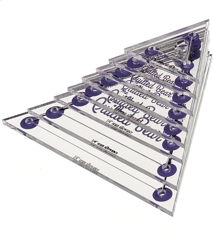 The Quilted Bear Triangle Quilting Templates – 8 Clear Non-Slip Acrylic Quilt Templates for Precise Fabric Cutting & Stress-Free Machine Quilting - Ideal for Quilt & Sewing Supplies (¾–3")