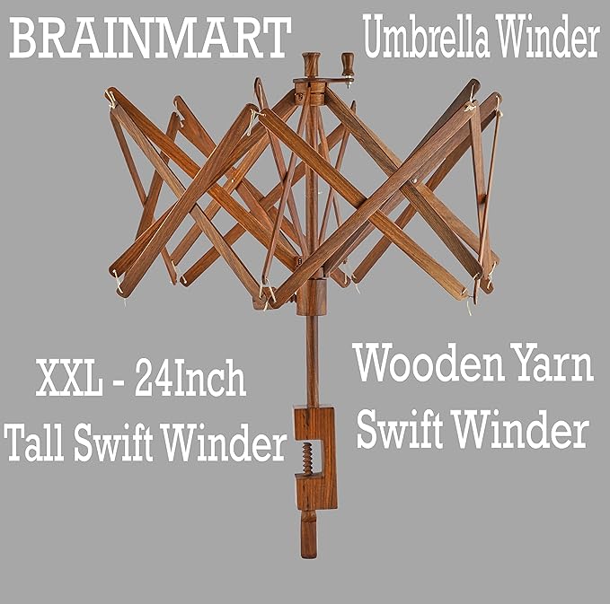 Wooden Yarn Umbrella Swift Winder, Yarn Winder for Knitting Crocheting X-Large Heavy Duty Winder, Natural Beach Wood Handmade Swift, Holds up to a 6' Circumference Skein