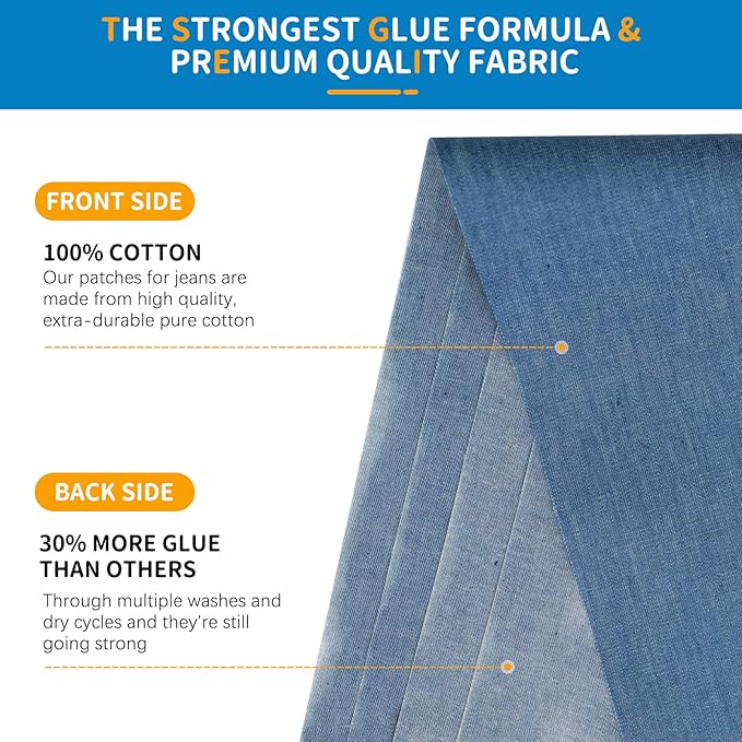 HTVRONT Iron on Patches for Clothing Repair 4 Rolls - Denim Patches for Jeans Kit 4" by 20", 4 Rolls of Iron On Denim Patches for Jeans Inside & Clothing Repair (Blue)