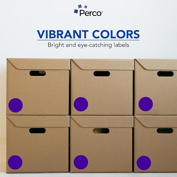 Perco Purple 3-Inch Round Circle Dot Sticker Labels with Easy Peel Perforation - 500 Labels per Roll - Strong Adhesion, Vibrant Colors for Organizing, Crafting & More - Made in USA