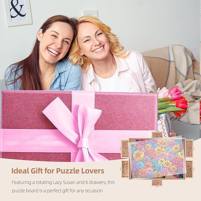 2000 Pieces Rotating Puzzle Board with 6 Drawers, Lazy Susan & Transparent Cover, 40.1"x28.5" Portable Wooden Jigsaw Puzzle Board, Great Gift for for Puzzle Enthusiasts