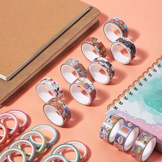 Mr. Pen- Cute Washi Tape for Journaling, 24 Rolls (12 x 7.5mm Wide & 12 x 15mm Wide), 3 Meter/Roll, Decorative Gold Foil Washi Tape Set, Halloween Supplies