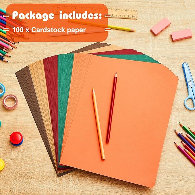 Sinmoe 100 Sheets 5 Shades Cardstock Paper 8.5 x 11 Inches 180gsm Solid Core Printer Paper for Scrapbooking DIY Arts Crafts Making Office Home Supplies(Autumn Color)