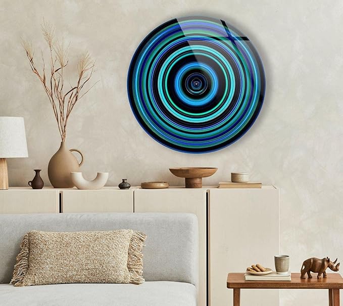 My Photostation.com 27.5''(70cm) Diameter Blue and Green Round Glass Wall Art Tempered Glass Printing Wall Decor Large Wall Art Wall Hangings