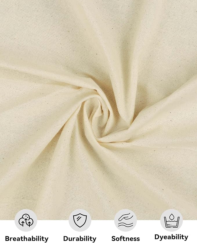 HOTGODEN Light Weight 100% Cotton Muslin Fabric: 63 inch x 2,5,10 Yards Unbleached Muslin Linen Fabric Material for Sewing Material Apparel Cloth