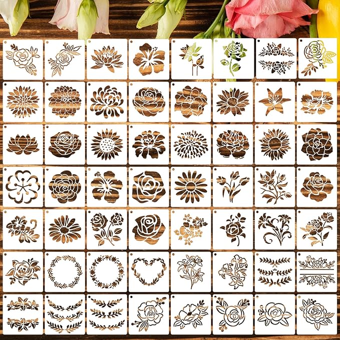 Flower Stencils for Painting 3inch Flower Stencil Small Floral Stencil Drawing Templates for Wood Wall Card DIY Projects