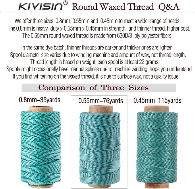 0.55mm Bonded Round Waxed Polyester Thread 76 Yards Each, 12 Rainbow Color Wax Coated String Thin Cord for Micro Macrame, Bracelets Braided, Leather Sewing, Stitching, Beading and Bookbinding