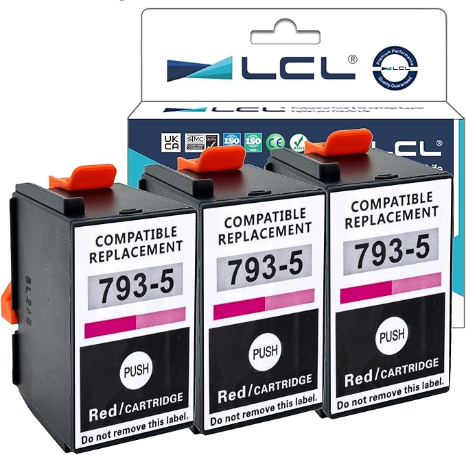LCL Compatible Ink Cartridge Replacement for Pitney Bowes 793-5 DM100i DM125i DM150i DM175i DM175i-MH DM200i P700 P7L1 PRL1 DM200L DM225 SendPro C200 SendPro C300 SendPro C400 SendPro (3-Pack Red)