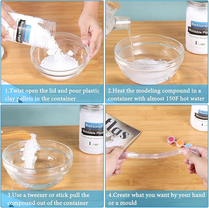 Betionol Moldable Plastic Clay, 2Lb/32oz White Modeling Clay Thermoplastic Beads for DIY Modeling Making Creative Activity, Good Creating Teaching Kits for Adults or Kids
