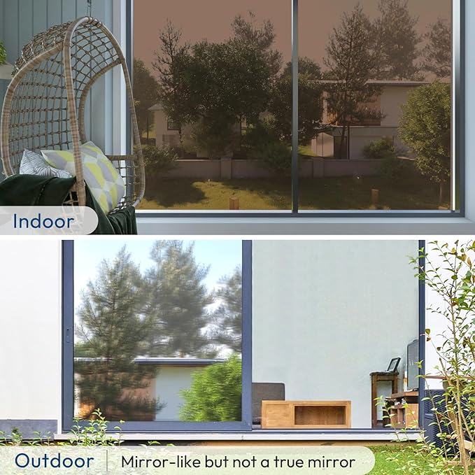 rabbitgoo Window Privacy Film One Way Window Tint for Home, Removable Reflective Heat Sun Blocking Anti UV Glass Door Covering, Mirror Tinting Film House Office, 29.5 in X 6.5 Feet, Brown Silver