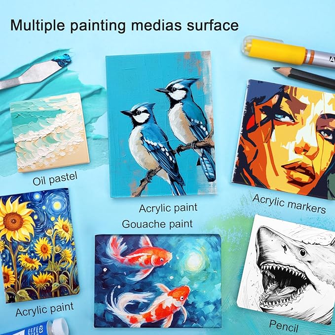 AUREUO Mini Stretched Canvas - 2.5x3.5 Inch / 24 Pack - 2/5 Inch Profile Small Square Canvas - Gift Set Bulk Pack Canvases for Acrylic Painting & Craft