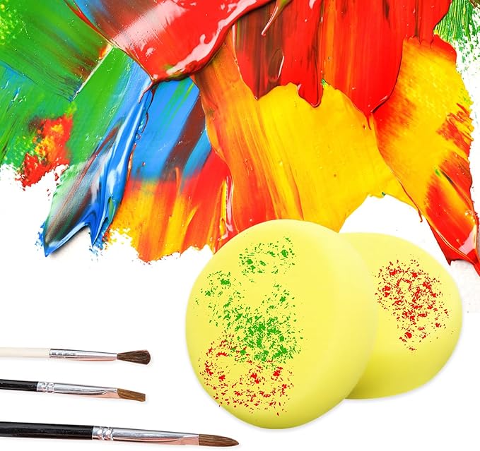 12 Pcs Pottery Sponges, Paint Sponges Tools, Round Big Yellow Sponge for Acrylic Painting, Clay, Craft, Watercolor and More