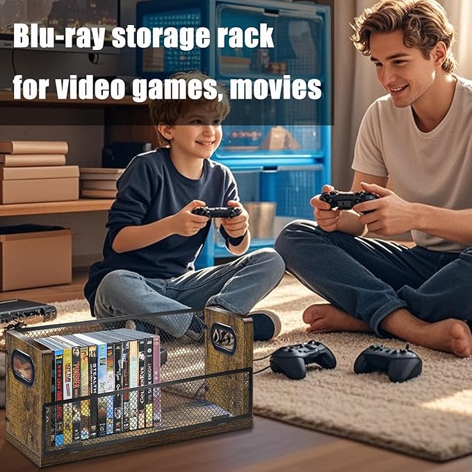 DVD Storage Shelve Blu ray Holder, Set of 2 DVD Racks Hold Up To 56 DVDs (28 Each), Stackable DVD Tower also Used for CDs, Video Game Cases, Vhs Taps, Desktop organizer at Home Or Office