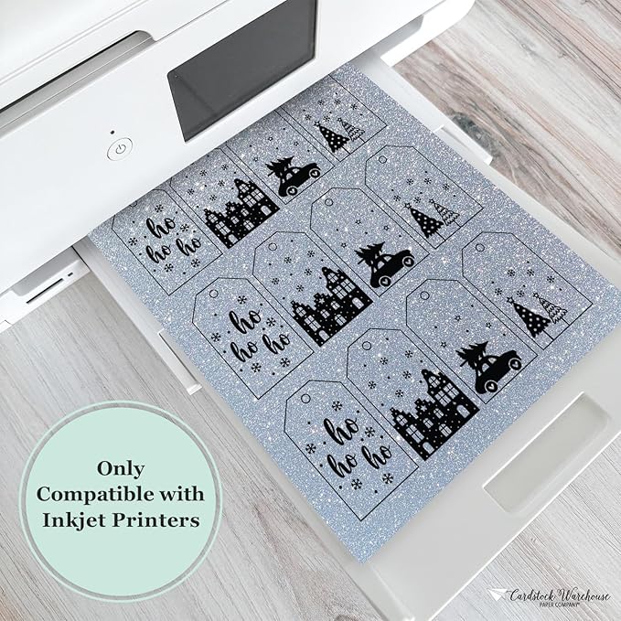 Cardstock Warehouse Diamond Print Inkjet Glitter-Premium Silver Glitter Cardstock Paper – 15 Sheets, 8.5 x 11" - 104 lb/280 GSM for Inkjet Printing, Die-Cutting, Card Making, Crafts, and DIY Projects