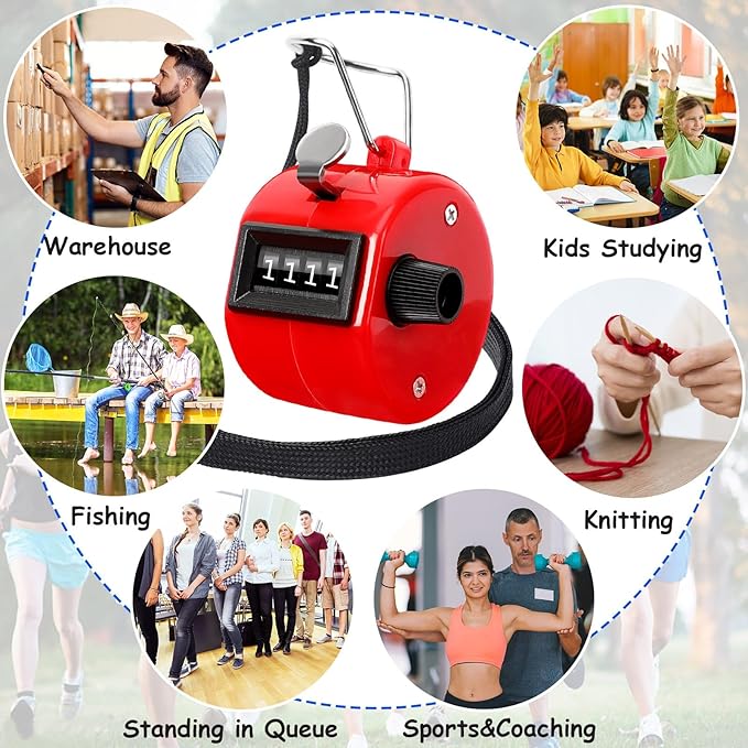 FEBSNOW Handheld Tally Counter Clicker 4 Digital Number Click Counter for School Event Golf Sports Office Stadium
