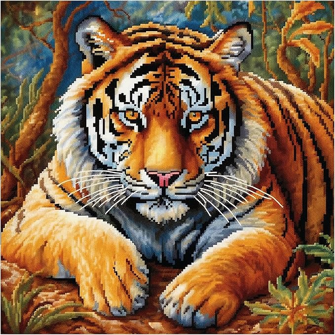 51buyoutgo 11CT Stamped Cross Stitch Kits for Adults - 18x18 in Beginner Embroidery Kit with Easy Funny Washable Animal Tiger Pattern, Pre Printed Fabric for DIY Home Decor, Gifts & Stress Relief