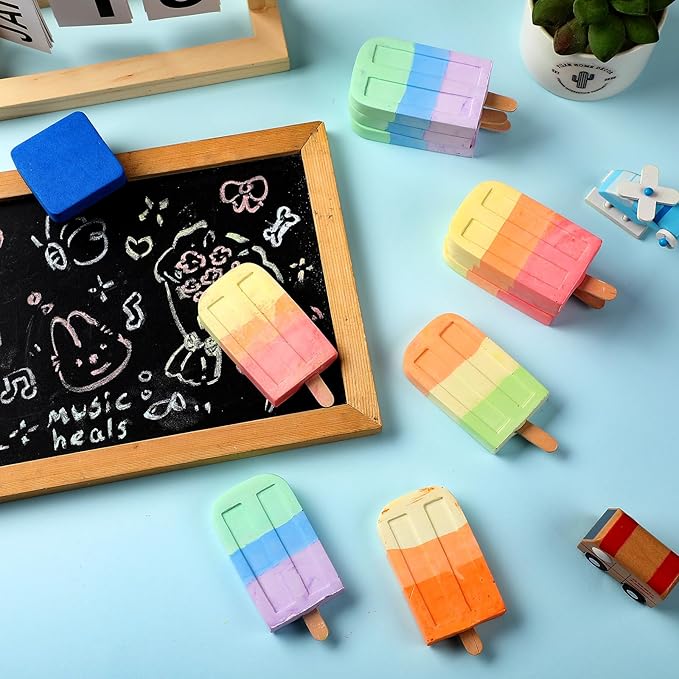 60 Pcs Ice Cream Sidewalk Chalk Set Multicolor Chalk Party Favors Bulk Washable Safe Outdoor Chalks for Kids Adults Fun Summer Playground Outdoor Activities Painting on Chalkboard Blackboard