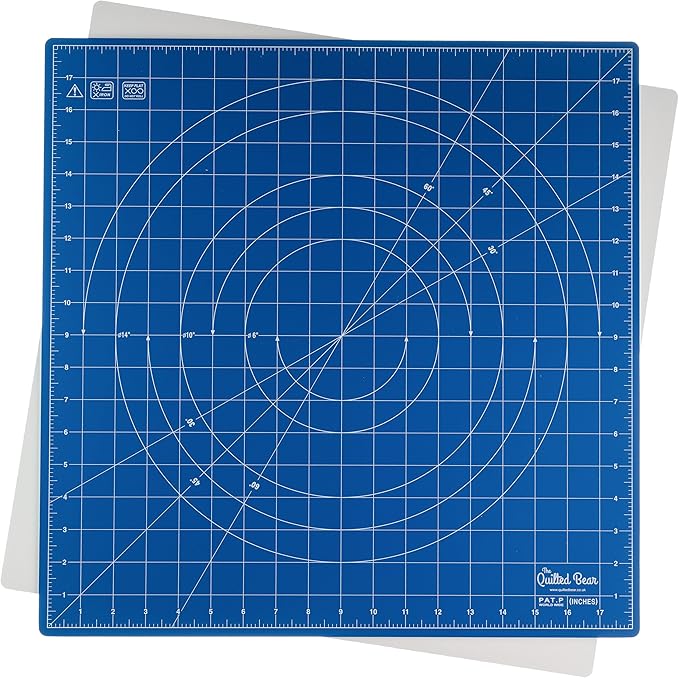 The Quilted Bear Rotating Cutting Mat 18" x 18" - Locking & Rotating Self Healing Cutting Board for Sewing, Fabric & Effortless Quilting - 360 Degree Sewing Supplies Mat for Craft Table (Blue)