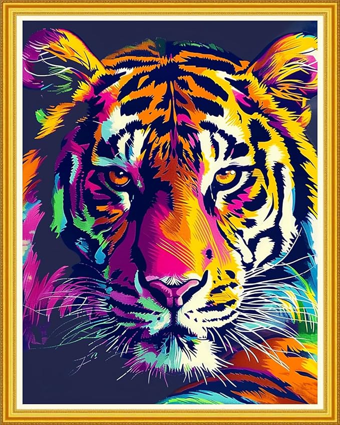 Magxvouy Cross Stitch Kits Stamped Full Range of Embroidery Kits,Cross Stitch Patterns Needlework Kits for Beginners 11CT Printed Kits&Colorful Tiger 16x20 inch