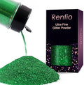 Renfio Ultra Fine Glitter Powder Metallic Resin Glitter 2.11 Oz (60g) PET Flakes Crafts Sequins 1/128" Green Glitter Epoxy Chips Flakes for Tumblers Slime Christmas Decorations - Grass Green