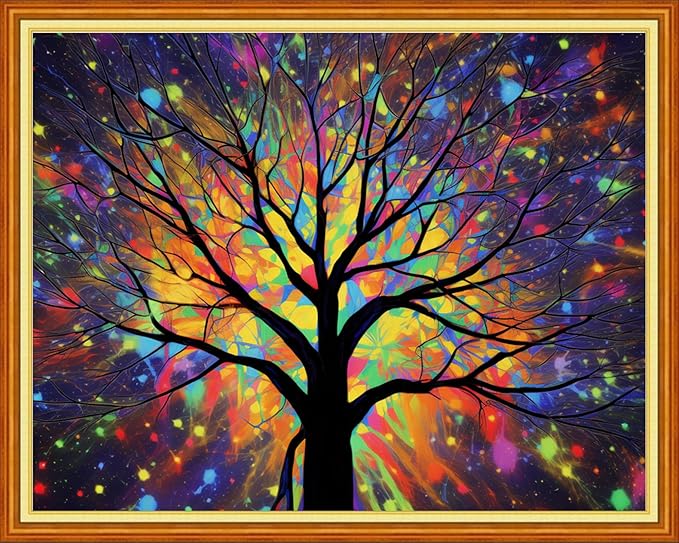 DMCVIVR Stamped Cross Stitch Kits for Adults Beginners Embroidery Kits 11CT Needlepoint Kits Cross Stitch Patterns Embroidery Patterns&Magic Night Light Tree 16x20 inch