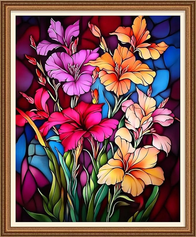 Disnesart Cross Stitch Stamped Full Embroidery Kits DIY 11CT Cotton Thread Printed DIY Needlepoint Kits Craft Needlework Set Cross-Stitch Stamped Sets-Colorful Flowers 16x20 inch
