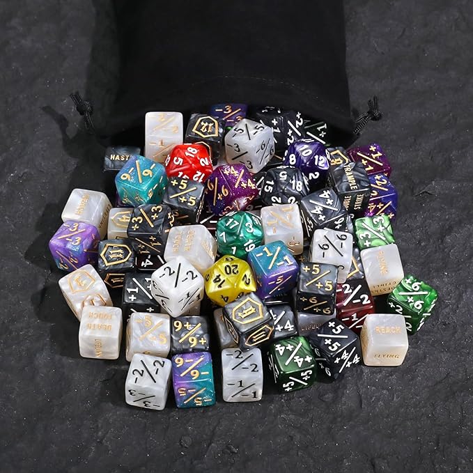 79PCS MTG Dice Counters Bulk Ability Keywords Dice Set, MTG Health Tracker Life Counter Plus 1/+1 Shield Buff Tokens for TCG Magic Card Games Accessories CCG Creature Stats