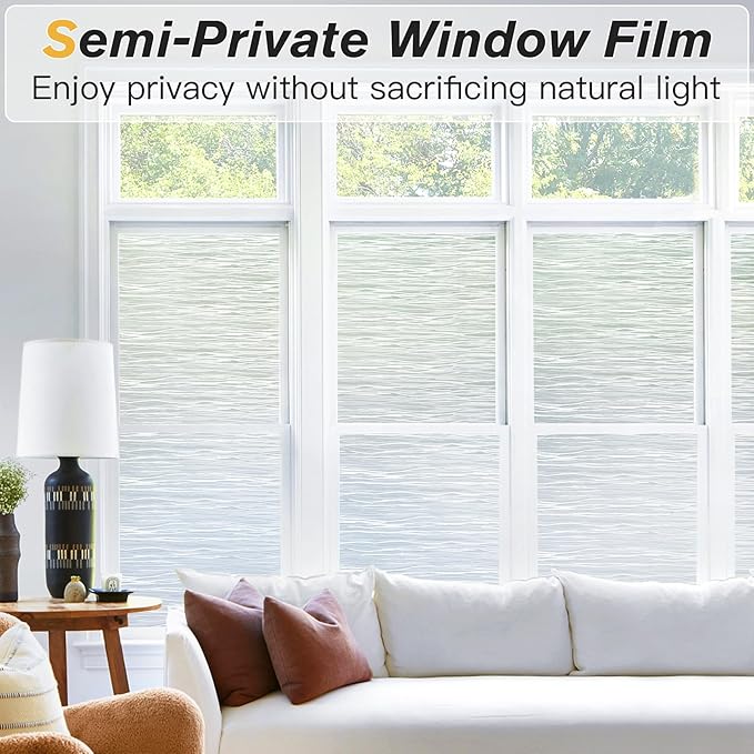 Haton Window Privacy Film, Frosted Glass Privacy Window Clings, Sun Blocking Frosting Opaque Coverings, Static Cling Removable Decorative Stickers for Home Door, Non-Adhesive 35.4" x 78.7"