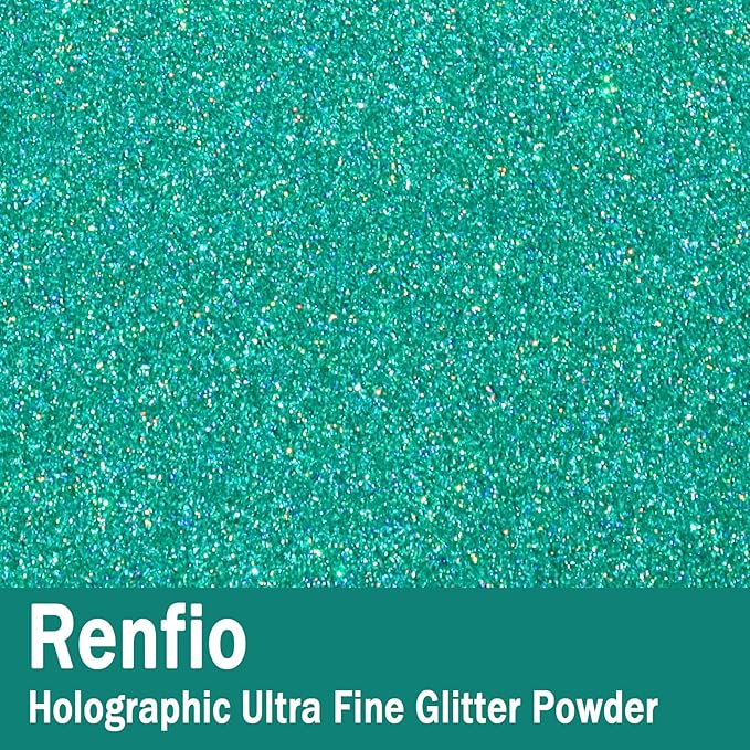 Renfio Holographic Ultra Fine Glitter Powder Metallic Resin Glitter 2.11 Oz (60g) PET Flakes Crafts Sequins 1/128" 0.008" 0.2mm Epoxy Chips Flakes for Tumblers Slime - Laser Mint Blue