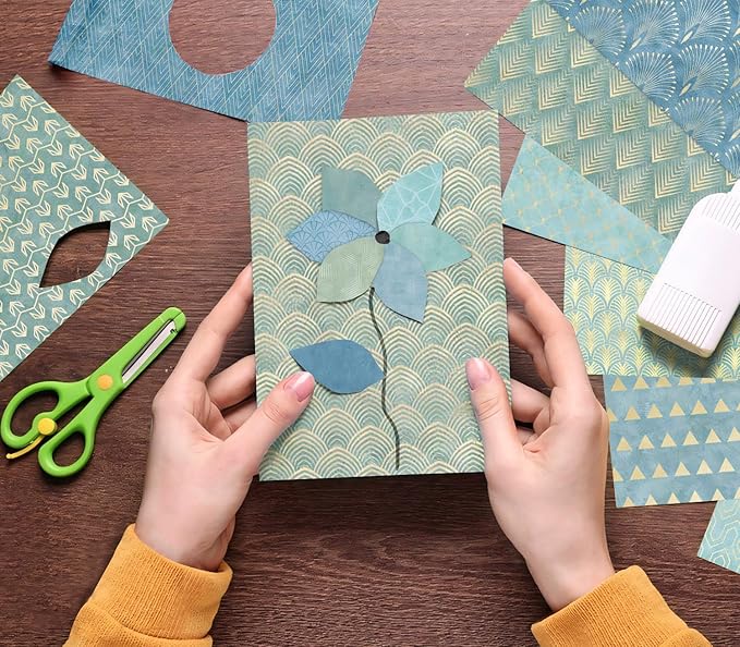6''x 6'' Blue Geometric Scrapbook Paper Pad- 24 Sheets Double Sided Paper for Junk Journal Supplies DIY Cards Making Decor Gifts Crafts Wrapping Decorative Collage Folded Photo Album