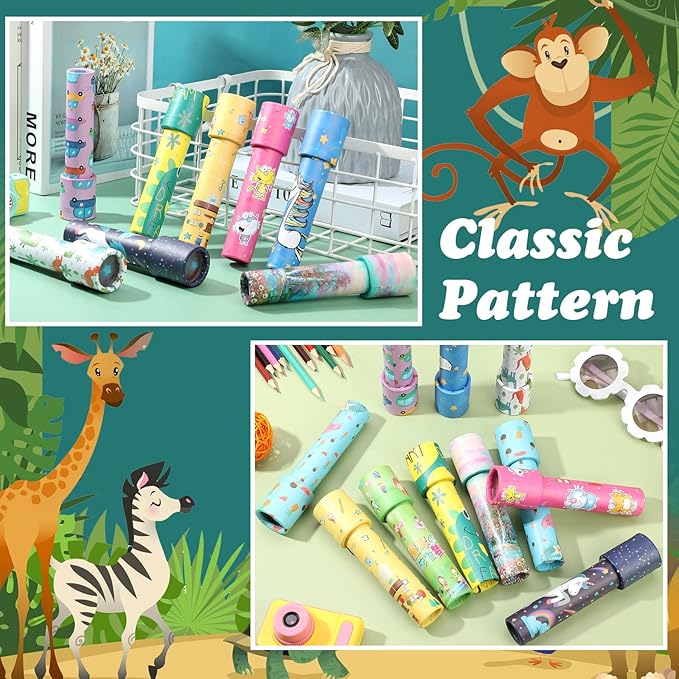 24 Pcs Classic Kaleidoscopes Educational Toys Return Gifts Paper Tumble Tube Prism Lens Old Fashioned Vintage Toys Party Favor Valentines Gift for Kids Stock Stuffer, Random Style(Cute Style)