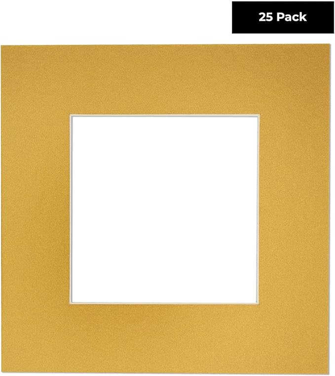 5x7 Mat for 8.5x11 Frame - Precut Mat Board Acid-Free Metallic Gold 5x7 Photo Matte For a 8.5x11 Picture Frame, Premium Matboard for Family Photos, Show Kits, Art, Picture Framing, Pack of 25 Mats